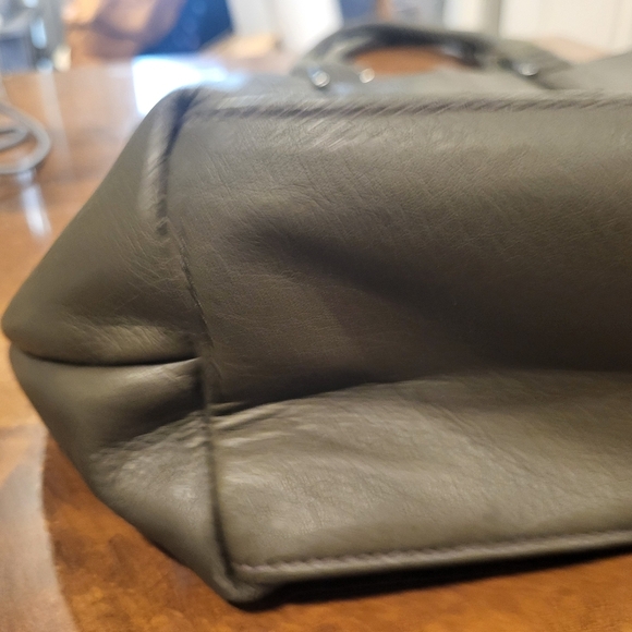 Margot Green Taupe Leather Shoulder Tote Bag Braided Straps - Picture 4 of 11